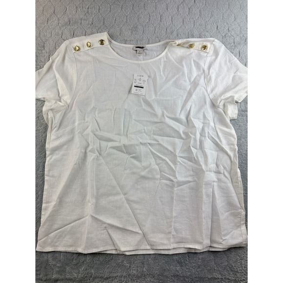 J.Crew Womens Linen Button-Shoulder Short-Sleeve Top White Size L - Picture 1 of 8